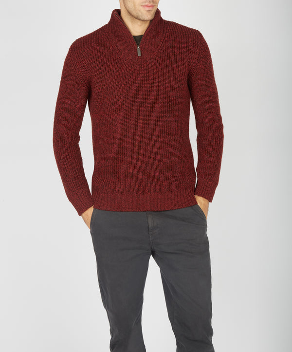 irelands eye Reefer Ribbed Zip Neck Sweater Sable Marl