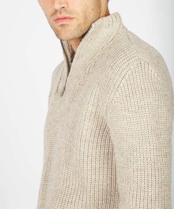 Irelands Eye Reefer Ribbed Zip Neck Sweater Stone Marl