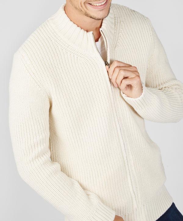 Irelands Eye Rockbrook Zipped Ribbed Cardigan Natural