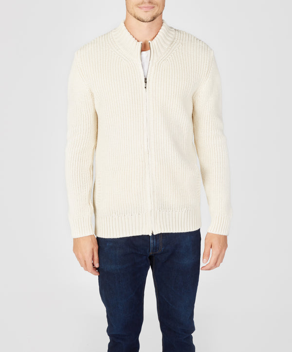 irelands eye Rockbrook Zipped Ribbed Cardigan Natural