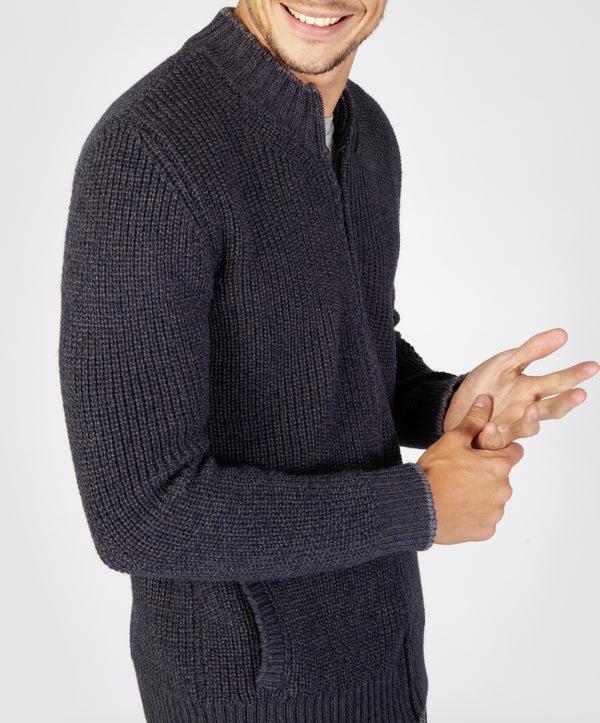 Irelands Eye Rockbrook Zipped Ribbed Cardigan Navy Marl