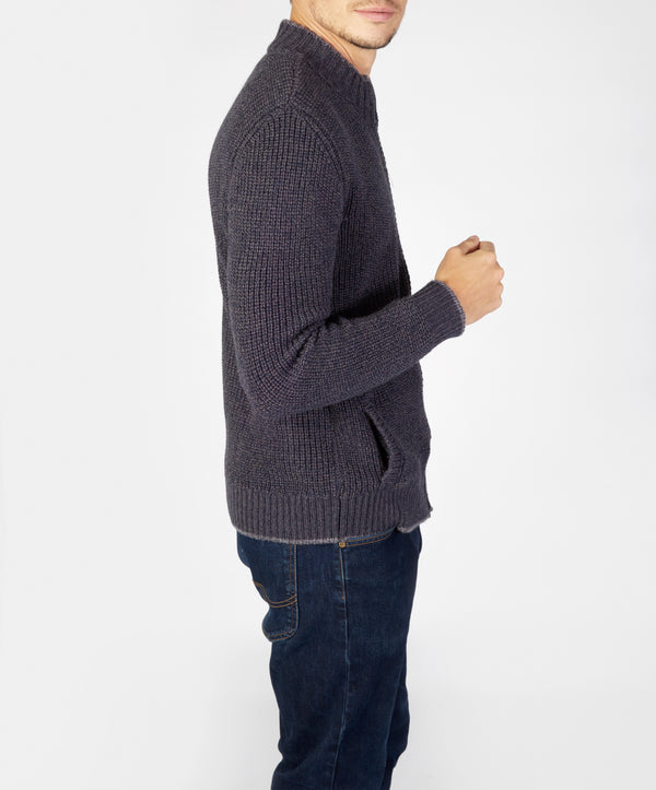 Irelands Eye Rockbrook Zipped Ribbed Cardigan Navy Marl