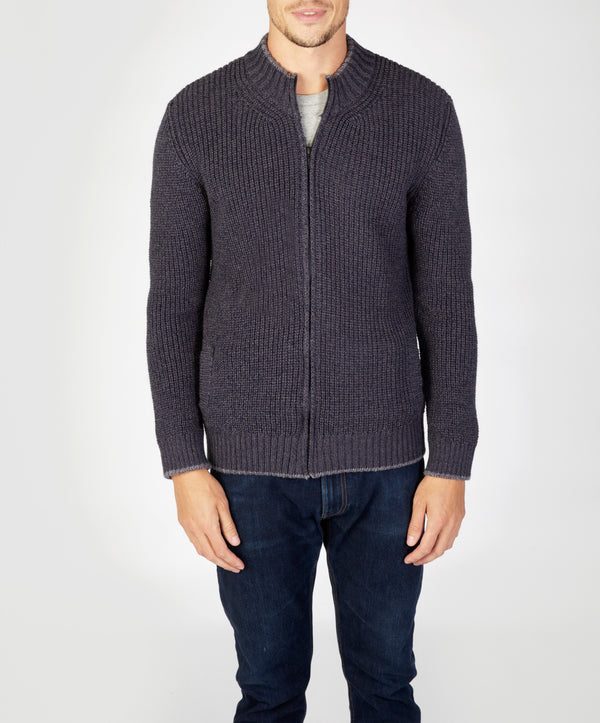 irelands eye Rockbrook Zipped Ribbed Cardigan Navy Marl