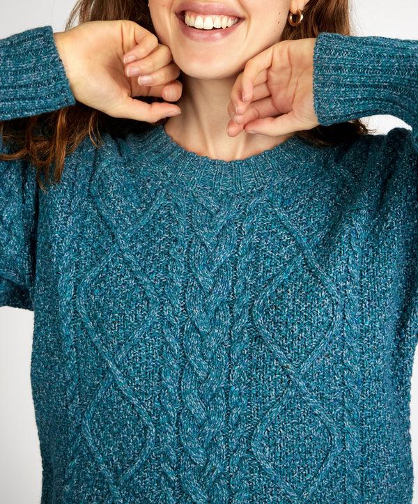 Irelands Eye Rosehip Cable Knit Cropped Sweater Aquamarine