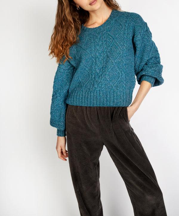 irelands eye Rosehip Cable Knit Cropped Sweater Aquamarine
