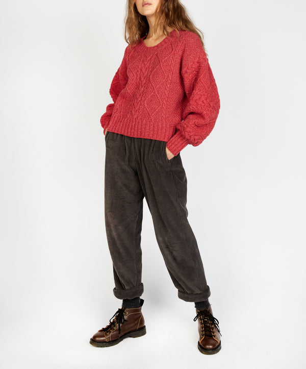 irelands eye Rosehip Cable Knit Cropped Sweater Coral