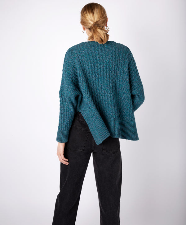Irelands Eye Sorrell Cropped Aran Sweater Aquamarine