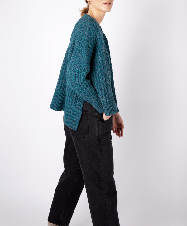 Irelands Eye Sorrell Cropped Aran Sweater Aquamarine