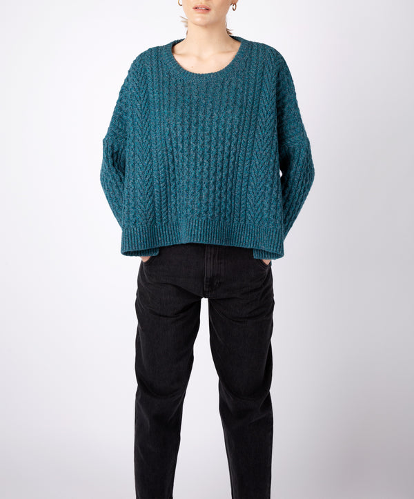 irelands eye Sorrell Cropped Aran Sweater Aquamarine