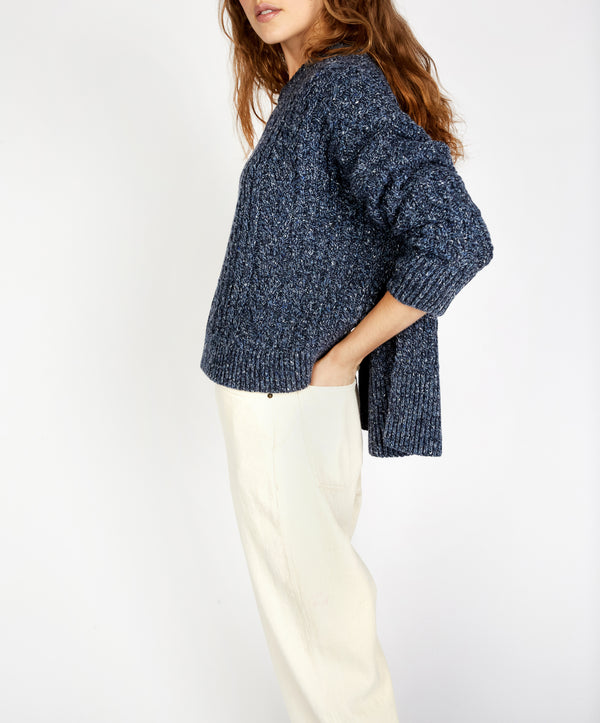 Irelands Eye Sorrell Cropped Aran Sweater Dark Denim