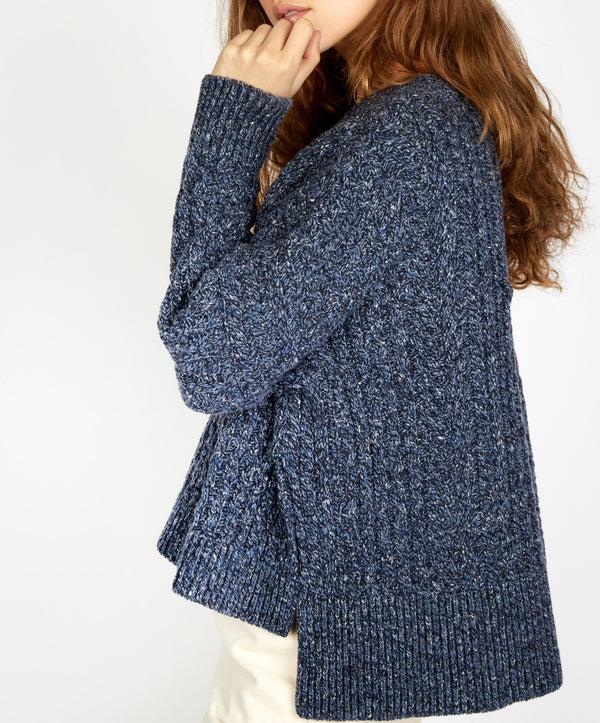 Irelands Eye Sorrell Cropped Aran Sweater Dark Denim