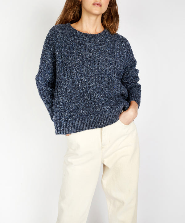 irelands eye Sorrell Cropped Aran Sweater Dark Denim
