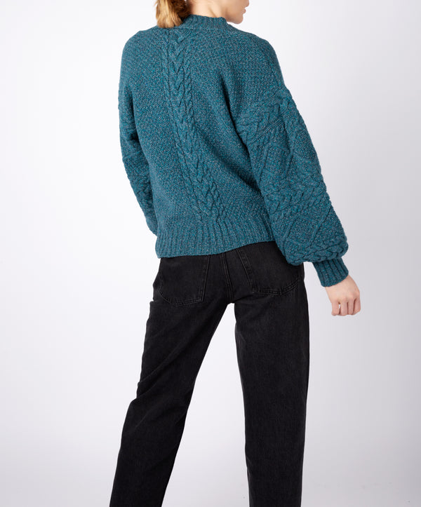 Irelands Eye Thistle Cable Knit Sleeves Cardigan Aquamarine