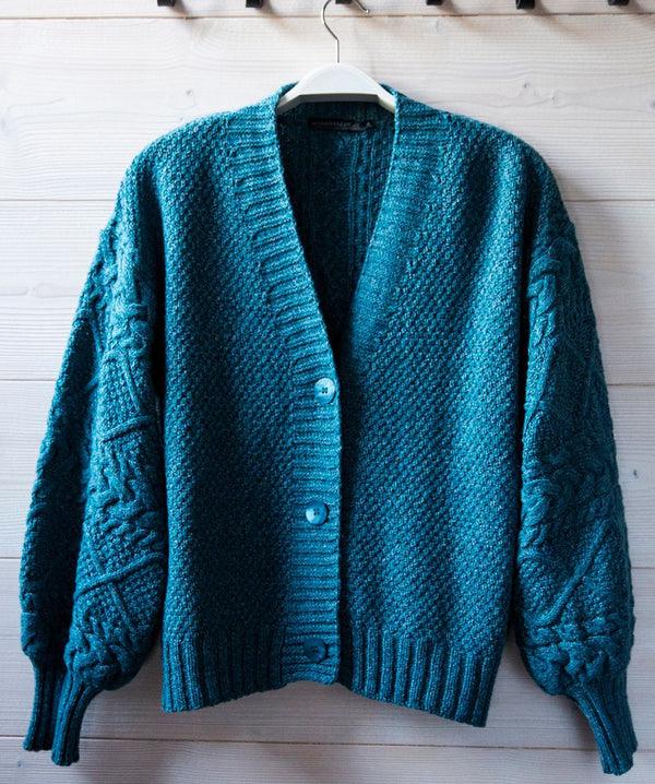 Irelands Eye Thistle Cable Knit Sleeves Cardigan Aquamarine