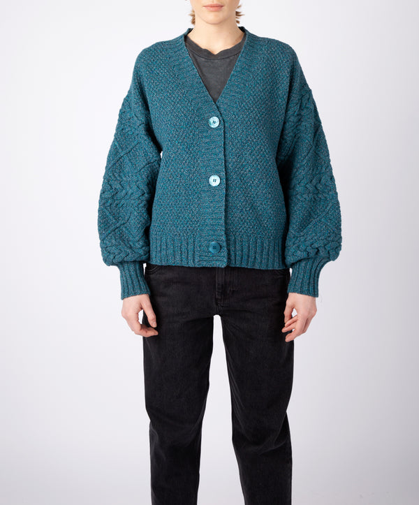 irelands eye Thistle Cable Knit Sleeves Cardigan Aquamarine