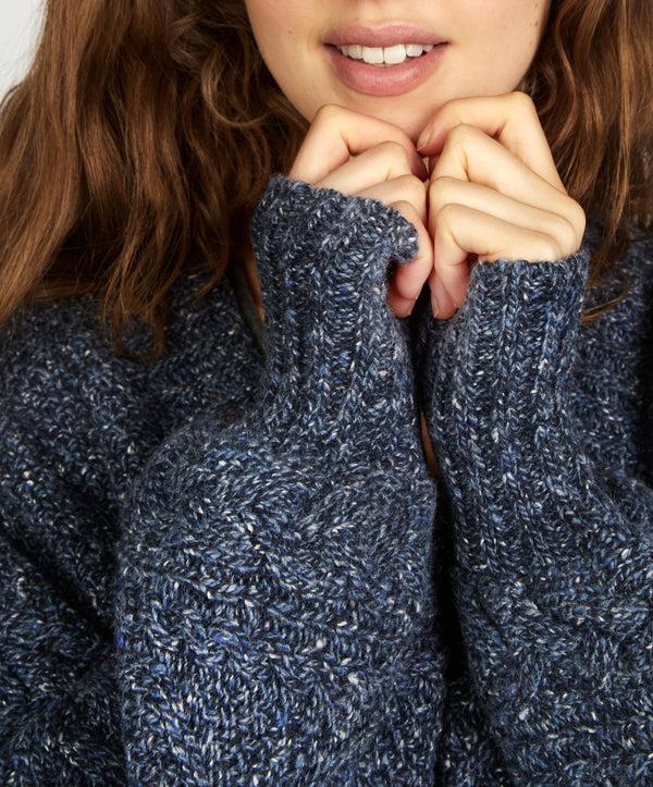 Irelands Eye Thistle Cable Knit Sleeves Cardigan Dark Denim