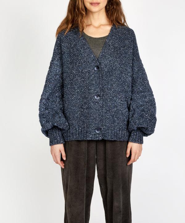 irelands eye Thistle Cable Knit Sleeves Cardigan Dark Denim