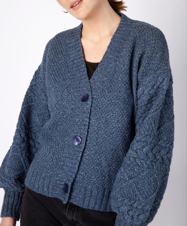 Irelands Eye Thistle Cable Knit Sleeves Cardigan Sea Spray