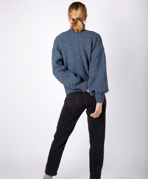 Irelands Eye Thistle Cable Knit Sleeves Cardigan Sea Spray