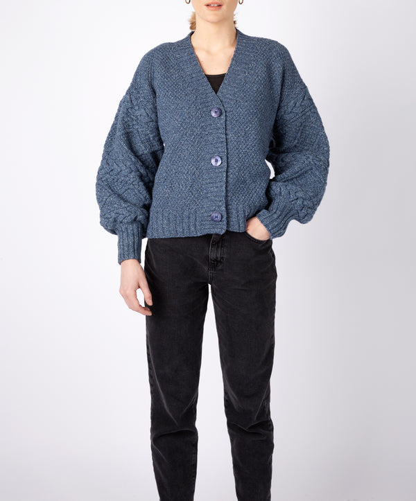 irelands eye Thistle Cable Knit Sleeves Cardigan Sea Spray