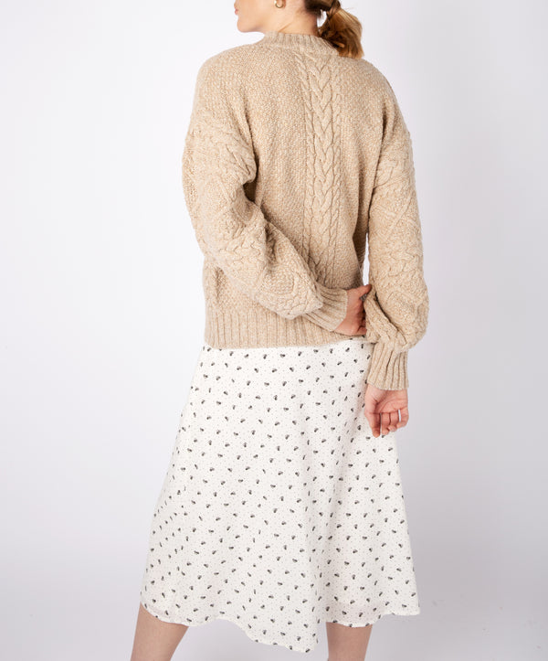 Irelands Eye Thistle Cable Knit Sleeves Cardigan Seashell