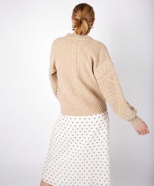 Irelands Eye Thistle Cable Knit Sleeves Cardigan Seashell