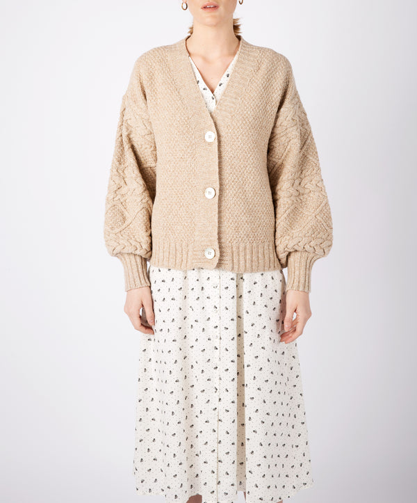 irelands eye Thistle Cable Knit Sleeves Cardigan Seashell