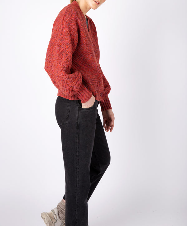 Irelands Eye Thistle Cable Knit Sleeves Cardigan Sunset