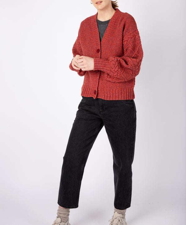 Irelands Eye Thistle Cable Knit Sleeves Cardigan Sunset