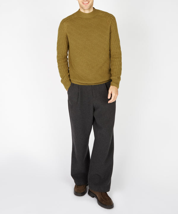 irelands eye Villiers Textured Raglan Sweater Khaki