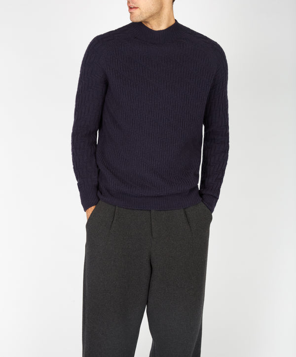 irelands eye Villiers Textured Raglan Sweater Midnight Blue