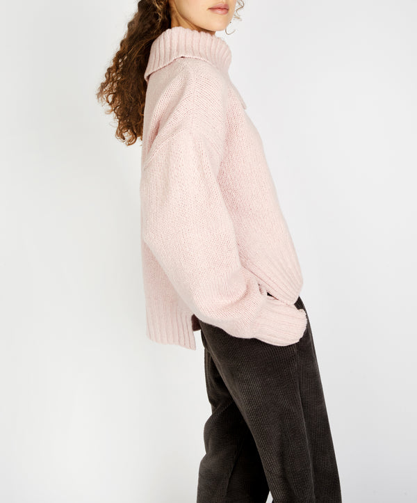 Irelands Eye Wilde Slouchy Funnel Neck Sweater Pink Mist
