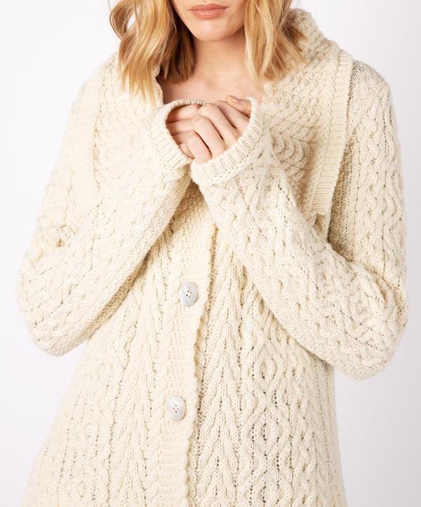 Irelands Eye Willow Aran A Line Buttoned Coat Natural