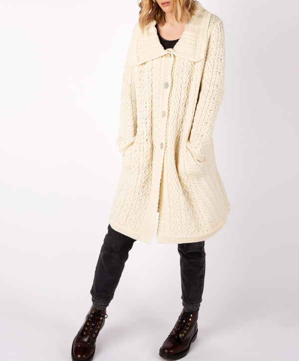 Irelands Eye Willow Aran A Line Buttoned Coat Natural