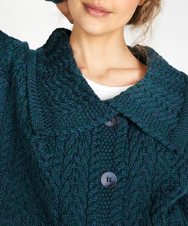 Irelands Eye Willow Cropped Aran Cardigan Atlantic Blue