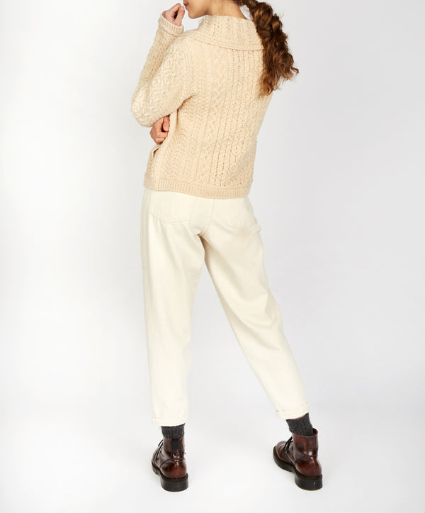 Irelands Eye Willow Cropped Aran Cardigan Oatmeal Marl