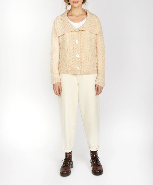 irelands eye Willow Cropped Aran Cardigan Oatmeal Marl