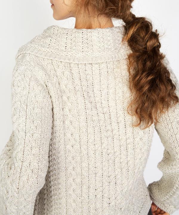 Irelands Eye Willow Cropped Aran Cardigan Silver Marl