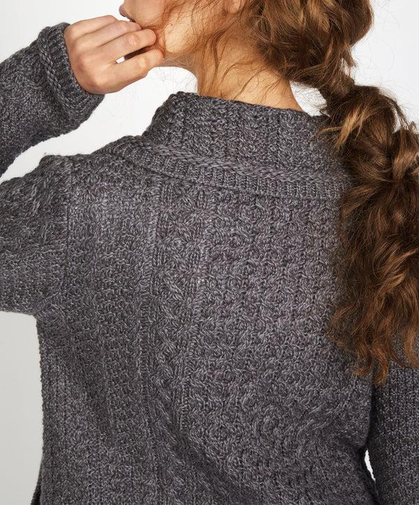 Irelands Eye Willow Cropped Aran Cardigan Steel Marl