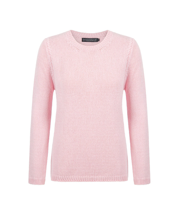 irelands eye Womens Lahinch Jersey Cable Round Neck Sweater Cloud Pink
