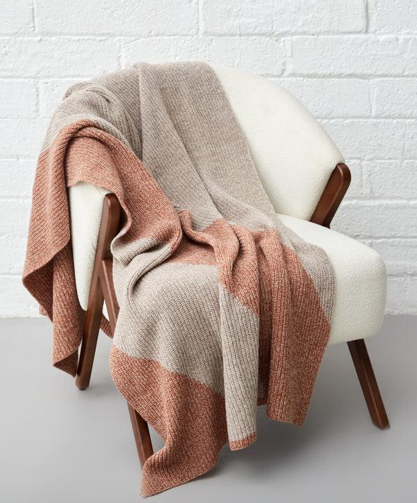 irelands eye Wren Intarsia Throw Cedar Marl & Eggshell