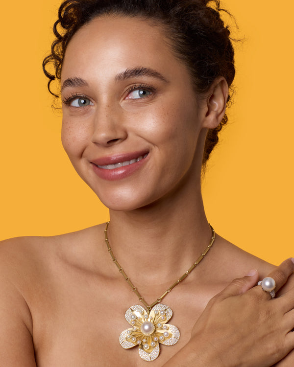 Irene Neuwirth Extra Large Pavé Golden Blossom Faceted Necklace 18k Yellow Gold