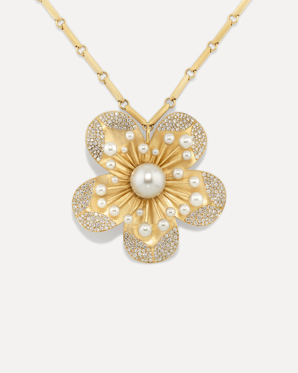 irene neuwirth Extra Large Pavé Golden Blossom Faceted Necklace 18k Yellow Gold