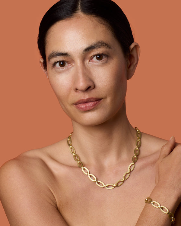 Irene Neuwirth Flat Oval Link Chain Necklace 18K Yellow Gold