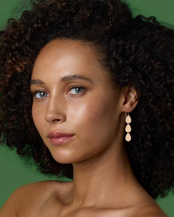 Irene Neuwirth Gold Classic Three Drop Earrings 18K Rose Gold