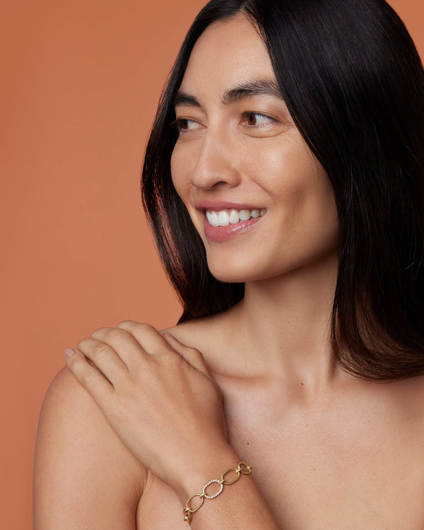 Irene Neuwirth Large Oval Single Pavé Link Chain Bracelet 18K Yellow Gold