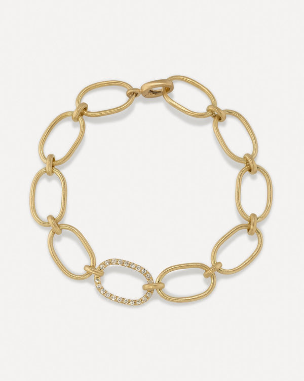 irene neuwirth Large Oval Single Pavé Link Chain Bracelet 18K Yellow Gold