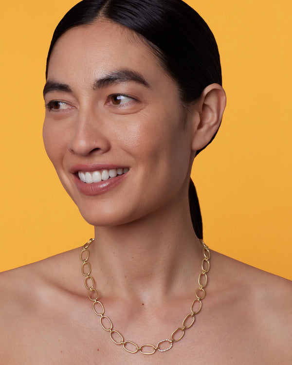 Irene Neuwirth Large Oval Single Pavé Link Chain Necklace 18K Yellow Gold