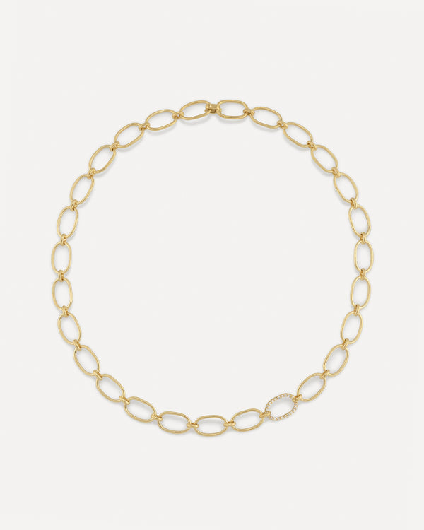 irene neuwirth Large Oval Single Pavé Link Chain Necklace 18K Yellow Gold