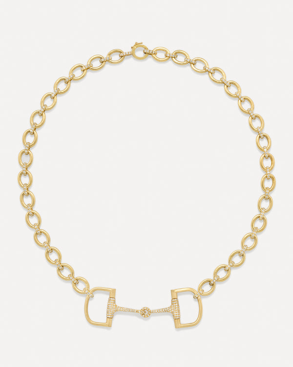 irene neuwirth Large Pavé Equestrian Oval Link Necklace 18k Yellow Gold